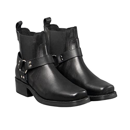 Gringos - Botas de Cuero con arreos al Tobillo y elásticos Laterales Modelo Harley para Hombre (43 EU/Negro)