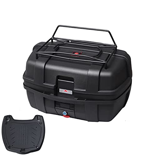 HGTRH Baul Moto Cuadrado, Maletas Moto Impermeable con Portaequipajes, BaúL Moto Trail 47L-56x43x33cm Puede Contener Dos Cascos, BaúLes para Moto con Desenganche RáPido ​Base Incluida y Respaldo