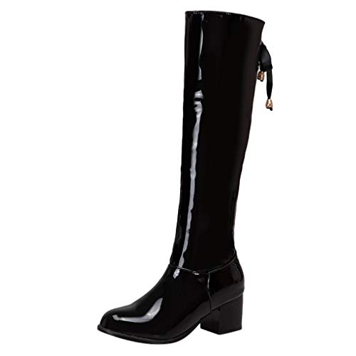 Bow Side - Botas de mujer con cremallera y rodilla redonda, estilo casual, largo Negro 43