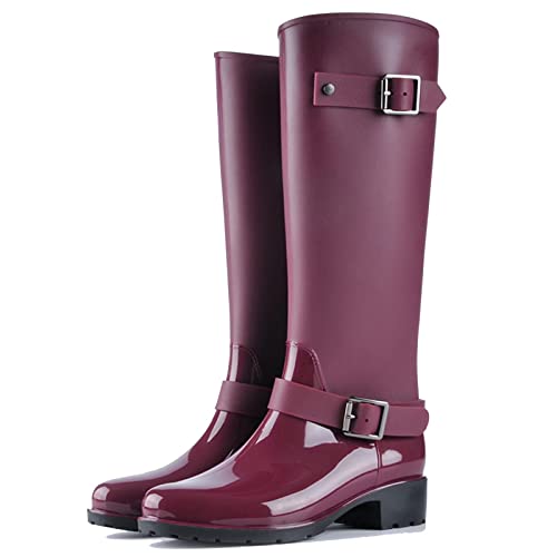 TQGOLD® Botas de Agua Mujer Niña Botas de Lluvia Altas Impermeable Goma Wellington Boots Rojo Talla 40