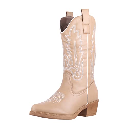 Elara Botines Mujer Botas de Vaquero Chunkyrayan DEN928 Khaki PU-39