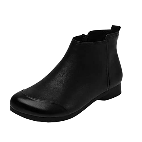 TEELONG - Botas vaqueras para mujer, modernas, cortas, transpirables, con tacones retro, con cremallera alta, zapatos gruesos para mujer, Black, 38 EU