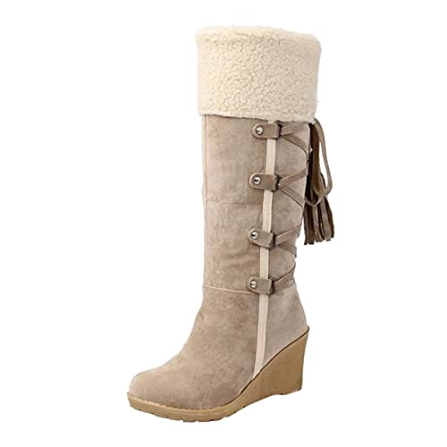 Yowablo - Botas de nieve para mujer, de algodón, botas largas, beige, 42 EU