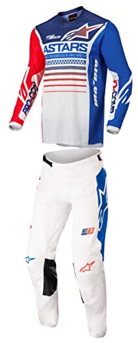 Alpinestars Pantalón Racer y Jersey Combo (Off White/Red Fluo/Azul, 28/M)