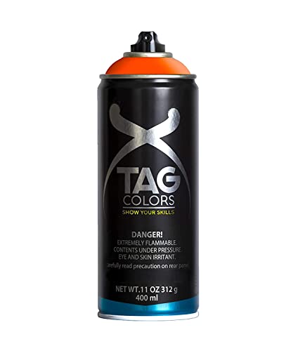 TAG COLORS - Bote de Spray para Graffiti, Color Beta Fluo Orange (G400B003), Resultado Profesional, Precisión y Cubrición, Acabado Ultra Mate, 400ml