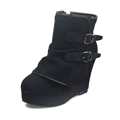 UMore Botines Elegantes de Tacón y Hebilla Decorativa Mujer Otoño Invierno Calentar Piel Forro Botines Retro Cordones Mujer Botas Zapatos de Plataforma