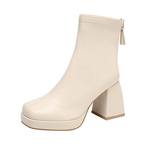 Dasongff Botines Zapatos Antideslizantes Botas Tacón Alto Plataforma Mujeres Botas Cortas Moto Cross Botas Planas Negras Botas Equitación Niña Botas Invierno Tacón Botas Botas Equitación, beige, 37