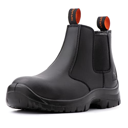 KAM-LITE Zapatos de seguridad para hombre S3 antideslizantes de piel, botas de seguridad, impermeables, puntera de acero, transpirables, ligeras, botas de trabajo, Negro , 42 EU