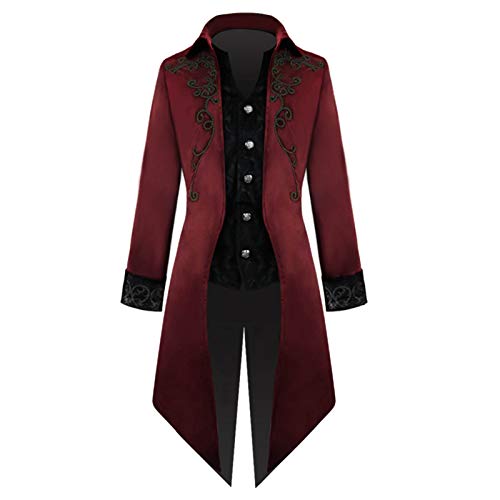 SHOBDW Cardigan Vintage Punk Gótico Abrigo Tailcoat Talla Grande Chaqueta Hombres Invierno Cálido Sólido Stand Collar Chaqueta Rompevientos Abrigo Botones Retro Abrigos(Rojo,XL)