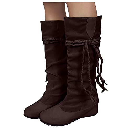 Dasongff Botas altas para mujer con tacón con flecos Botas de manga larga para mujer, planas para niña, botas de nieve, botas largas, clásicas, botas de vaquero, resistentes al agua, botas de invierno