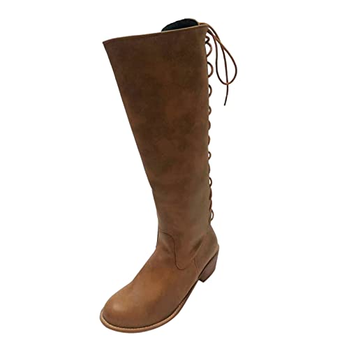 Botas Verano Mujer Caladas Planas Otoño e Invierno Guapo Color sólido Retro Grueso y tacón Cuadrado Punta Redonda Botas con Cremallera Lateral Botas Mujer Elegantes Ofertas