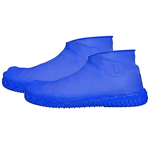 Clicitina Zapatos impermeables antideslizantes de látex caliente cubrezapatos reutilizables botas de lluvia protección contra la lluvia compatible con traje de moto para mujer, azul, Talla única