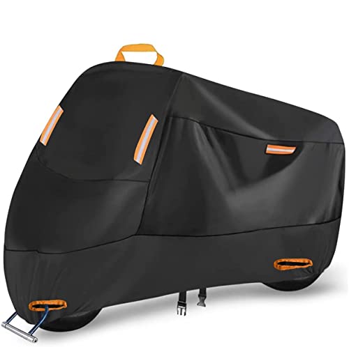 SECELES 300D Funda Moto Exterior Interior, Funda para Moto Impermeable con 4 Tiras Reflectantes y 2 Orificios para Cerradura, Toldo Moto para Kawasaki Yamaha Honda (M: 200 x 90 x 100 cm)