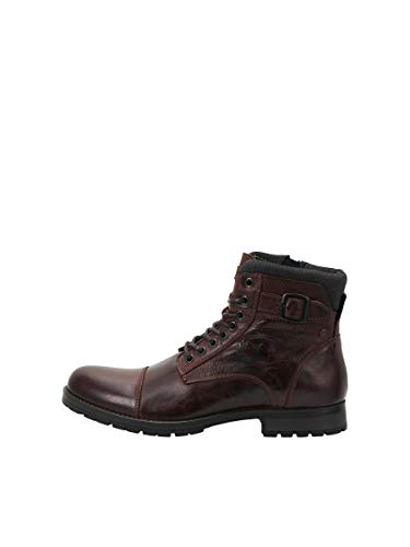 Jack & Jones JFWALBANY Leather STS, Biker Boots Hombre, Marrón(Brown Stone Brown Stone), 43 EU