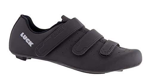 LUCK MAX Zapatillas de Ciclismo de Carretera para Hombre y Mujer. Triple Tira de Velcro para un Ajuste Optimo. (Negro, Numeric_46)