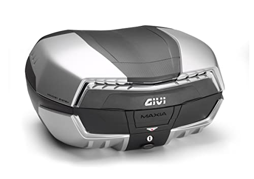 GIVI Monokey - Baúl V58NT MAXIA 5 TECH para Scooter Moto 2 Cascos 58 L TOPCASE Trasero Negro con Catadióptrico transparente y cuatro fundas pintadas en color aluminio