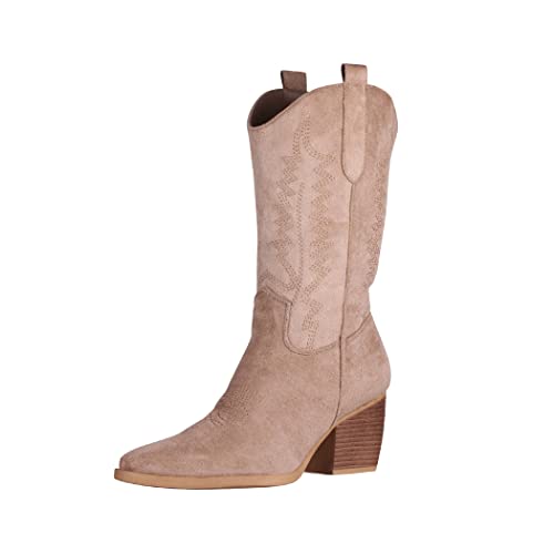 Elara Señoras Botas Biker Botas Vaquero Chunkyrayan DE1152S Khaki Suede-37