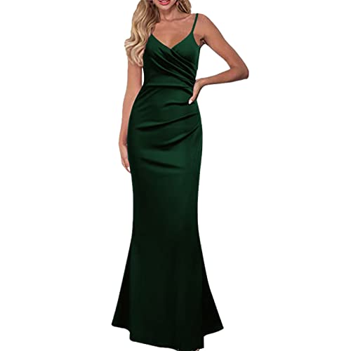 NHNKB Vestido de verano para mujer, elegante para boda, vestido de mujer, elegante, corto, sexy, liso, elegante, para mujer, con gran impulso y vestido largo, con lentejuelas, verde, XS