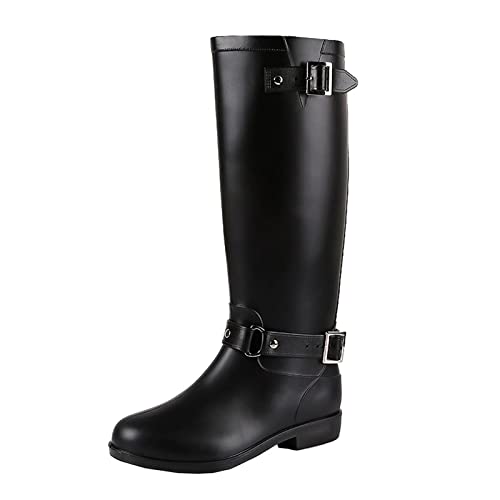 TQGOLD® Botas de Agua Mujer Niña Botas de Lluvia Altas Impermeable Goma Wellington Boots Negro Rojo Talla 40