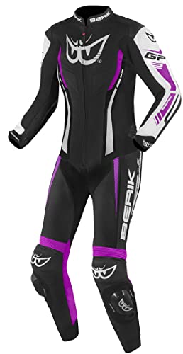 Berik Monza Damas de una pieza traje de cuero de motocicleta (Black/Purple,38)