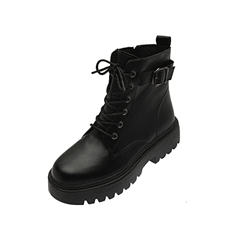 2021 Botas de Combate con Cordones Mujer Botas Militar Mujer Botas Clasicas Adulto Ankle Boot Mujer Botín de Piel Botas de Cuero Plataforma Zapatos de Vestir Botas Martin