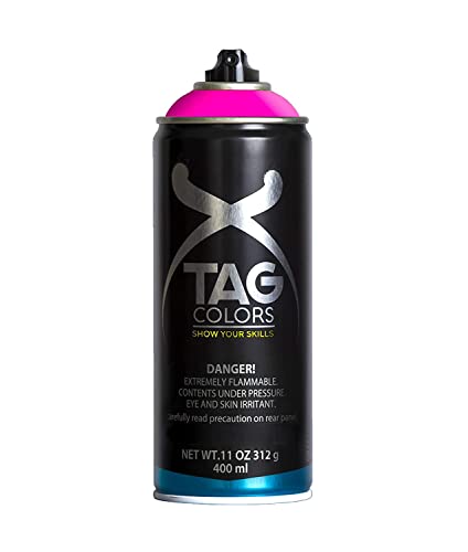 TAG COLORS - Bote de Spray para Graffiti, Color Alpha Fluo Fuxia (G400B002), Resultado Profesional, Precisión y Cubrición, Acabado Ultra Mate, 400ml