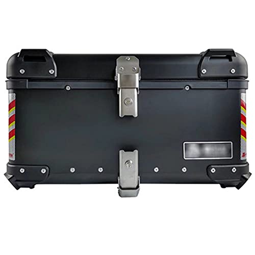 HGTRH Baul Moto Desmontable, Cofre Moto Aluminio 65L - 57 * 38.5 * 31.2cm Negro Baul Moto Universal con Respaldo, Caja De Moto Topcase con Desenganche RáPido Base Incluida