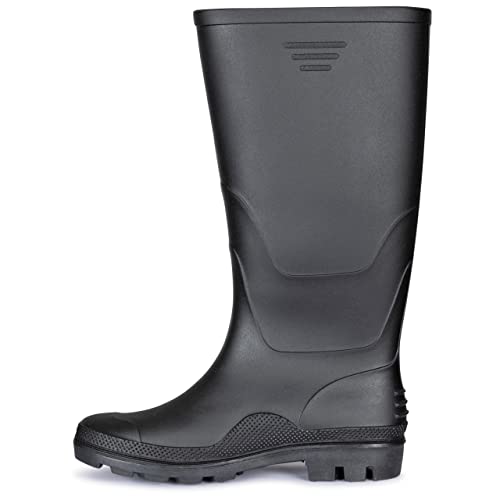 Trespass Botas de agua hasta la rodilla para hombre, botas de agua Beck Wellington, para exteriores, nieve, lluvia, barro, festivales, zapatos, Black, 44 EU