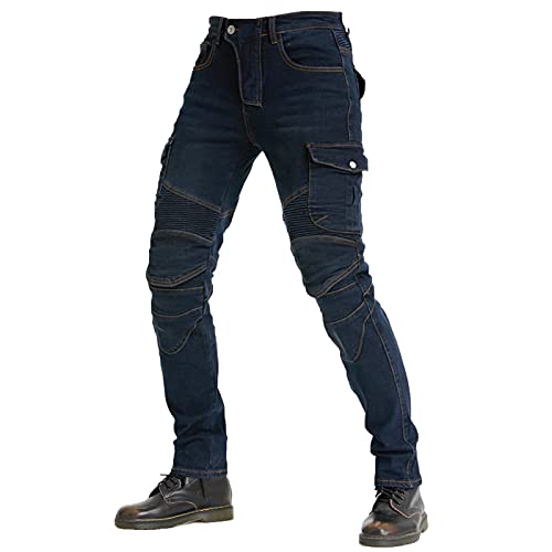 KAISUN Pantalones deportivos para moto, con protectores en las rodillas y las caderas, elásticos, ajustados, vaqueros, resistentes al viento, transpirables (azul, XL)