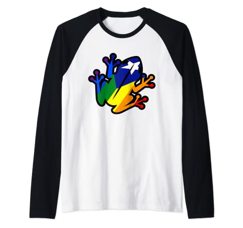 Arco Iris Puertorriqueño Rana Coqui Camiseta Manga Raglan