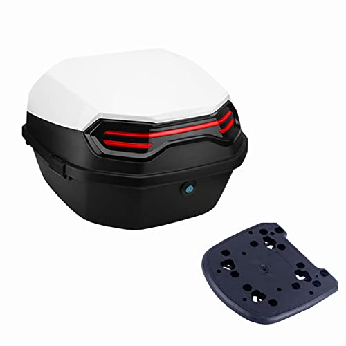 WNANCH Caja De Moto Monolock, Baúl De Moto 30L Capacidad, Topcase Puede Contener 2 Cascos Universal (Color : Blanco)