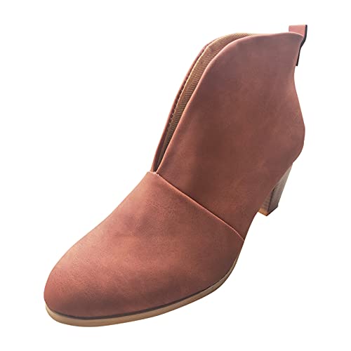 Dasongff Botines cortos con tacón de bloque para mujer con tacón de PU piel Chelsea Boots Botas de deslizamiento Botas cortas Botines vintage Botines Chukka Boots, marrón, 39 EU