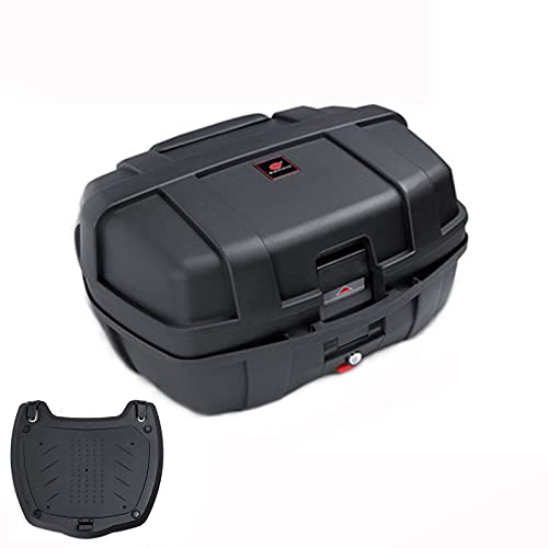 HGTRH Baul Moto Desmontable, BaúL Moto 47 litros - 56x43x33cm Puede Contener Dos Cascos, Maletas Moto Universal ​BaúLes para Moto con Desenganche RáPido ​Base Incluida y Respaldo