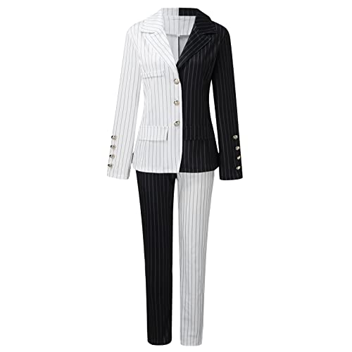 Conjunto de Traje de Dos Piezas para Mujer, Conjunto de Traje OL Oficina de Negocios Elegante, Conjunto de Blazer Ropa Trabajo Ajuste Traje de Pantalón de Chaqueta con Bolsillo Falso(C Negro,XXL)