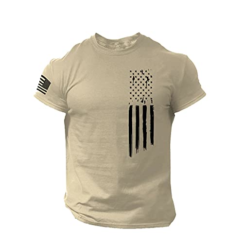 YANFANG Camiseta De Manga Corta con Cuello Redondo para Hombre, Estampado, Camiseta, Camisa,Camiseta Estampada Hombre Bandera Americana Mangas Cortas En O Apenado,2-Caqui,XL