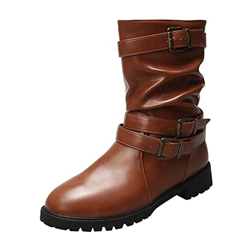 Dasongff Botines Mujer Tacón Baratos Botas Indias con Flecos Mujer Botas Moto Botas Cortas Romanas para Mujer con Tacones CuadradosS Botas Tacón Alto Botas Mollet Grande XXL Chelsea Boots, marrón,