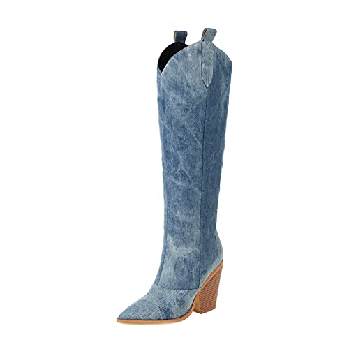 NUSGEAR 2022 Botas altas Mujer, Moda Botas de vaquero hasta la Rodilla Holgadas Otoño Invierno Elegante Botas de tacón alto Botas de Jinete Fiesta Antideslizante Cómoda Zapatos botas puntiagudas