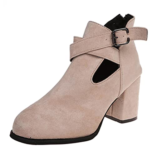 Botas para mujer a la moda, color puro, punta redonda, con lazo, cremallera y tacón cuadrado, color Plateado, talla 42 EU