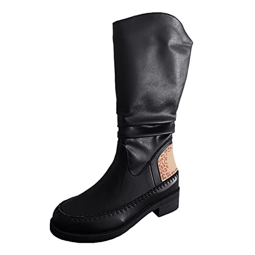 Yowablo Mujeres señoras bota zapatos casuales moda suela suave botas antideslizantes botas de moto medias botas Santiag Cuero occidental, Le Noir, 38 EU