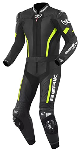 Berik Losail Traje de Cuero de Motocicleta de Dos Piezas (Black/Yellow,56)