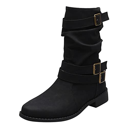 Dasongff Botas Altas Mujer Tacón Botas de invierno para señora Pies Muy Sensible Botas Largas Mujeres Botas Largas Botas Largas Sexy Tacón Plano Bota Suave Botas Baratas Botines Tacones, Negro , 42