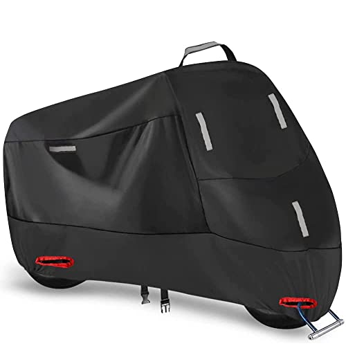 Funda para Moto Impermeable 300D Oxford, Cubierta para Motocicleta para Exterior Interior con 5 Tiras Reflectantes y 2 Orificios para Cerradura, para Scooter Motocross (M: 200 x 90 x 100 cm)