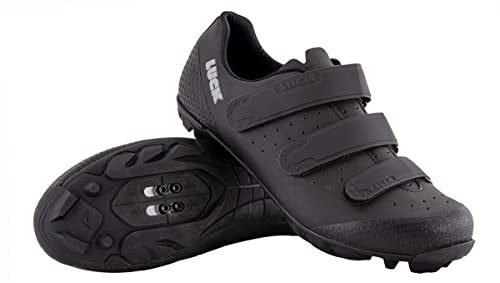 LUCK Matrix Revolution. Zapatillas Ciclismo MTB. Hombre, Mujer. Suela de Carbono Rígida y Ligera. Triple Velcro para un Ajuste Zapatos Ciclismo montaña Negro (43 EU, Negro)