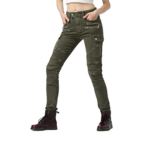 Pantalones de moto para mujer, informales con 4 armaduras extraíbles, pantalones de carreras de motocross elásticos para montar, moda al aire libre para mujeres, pantalones protectores de motos