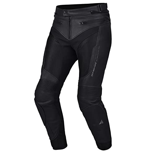 SHIMA PISTON Pantalones moto hombre - Pantalones de verano de cuero y malla con paneles elásticos, protecciones CE en caderas y rodillas (50, Negro)