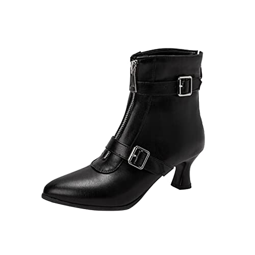 Dasongff Botas cortas de moto – Botines Mujer Tacón Cuña Botas planas Negras Botas Rangers Mujeres Botas Negro Plano Botas Anchas Mollets Chelsea Boots Mujer Beige, Negro , 39 EU