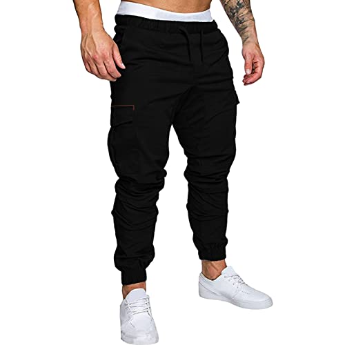 Pantalones al aire libre resistentes al agua hombres hombres moda casual pantalones cortos de color puro Jean con monos pantalones deportivos pantalones sólidos moda botas tropicales, Negro , XL