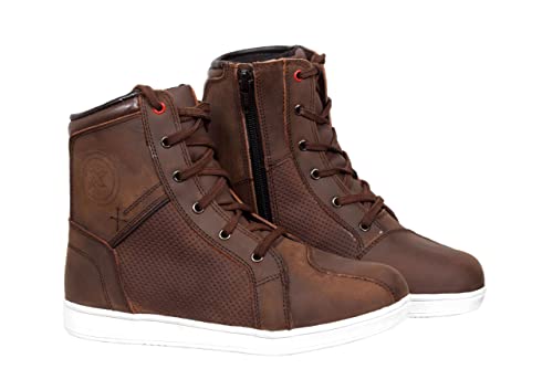 Botas de motocicleta para motociclista, zapatos de cuero CE Armadura Armadura para hombre, zapatos impermeables de moda para hombres y niños, color Marrón, talla 46 EU