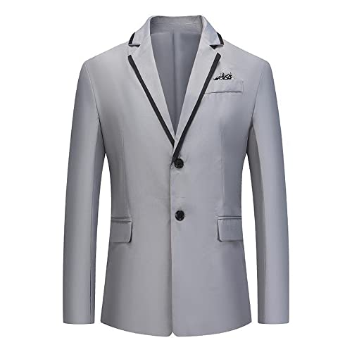 Ying Men Longsleeve Suit Slim Fit Lapels Button Placket Men Suit Jacket Classic Solid Color With Pockets Men Blazer Urban Wedding Host Men Business Jacket L-Grey 3XL