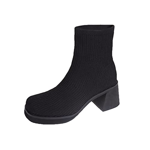 Dasongff Botines Mujer Tacón Cuña Botas Cortas Caballeros Mollet Ancho Botas Planas Mujer Ante Botas Tacón Alto Plataforma Mujeres Botas Tacón Plano Botas Invierno Baratas Chelsea Botas, Negro , 37